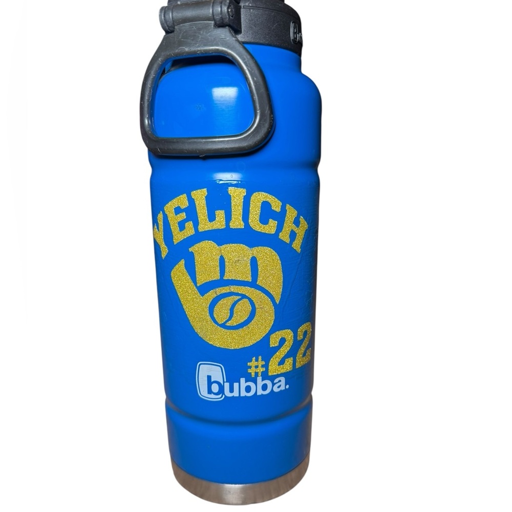 Milwaukee Brewers Blue Bubba Water Bottle with Gold Yelich/Brew Crew Design